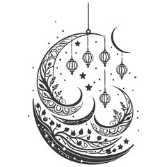 Ramadan Crescent Lantern Moon illustration grey