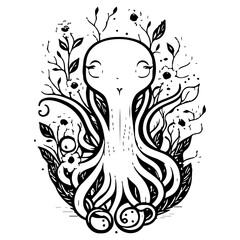 octopus flower illustration sketch hand draw