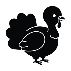 Simple black silhouette of a thanksgiving turkey with feathers and wattle
