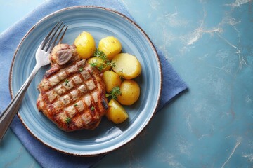 Grilled pork chop with roasted potatoes (1)