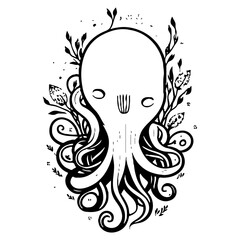 octopus flower illustration sketch hand draw