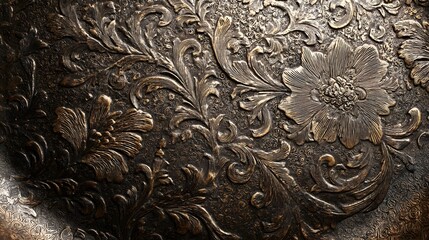 Bronze floral pattern background texture antique metal engraving vintage decorative design for wallpaper art