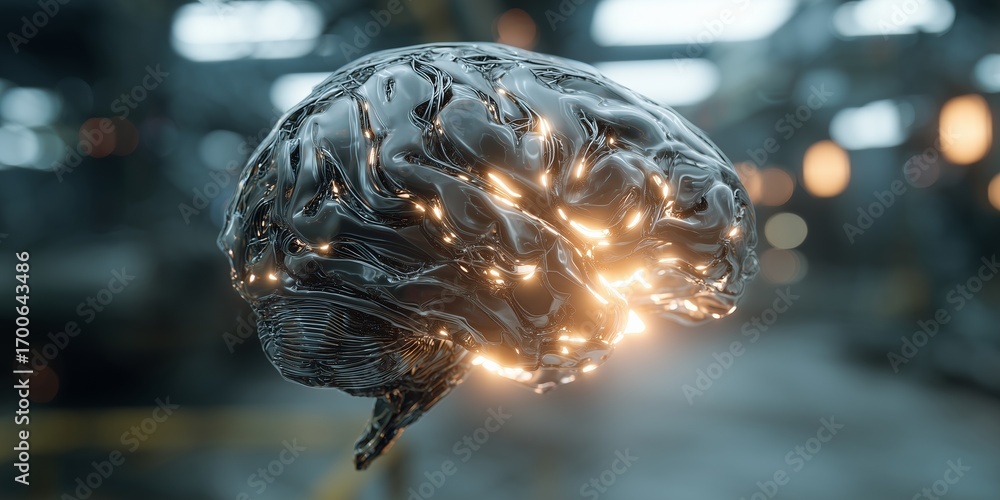 Poster futuristic digital brain with glowing circuits, representing advanced technology and innovation