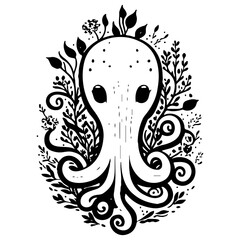 octopus flower illustration sketch hand draw