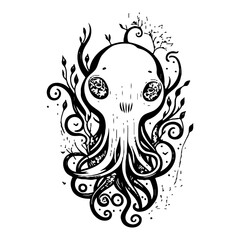 octopus flower illustration sketch hand draw