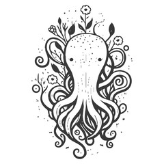 octopus flower illustration grey