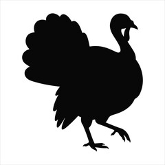 Silhouette of a majestic turkey with a fanned tail walking proudly for thanksgiving