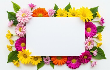 Blank greeting card template with beautiful flowers around, mother's day template with copy space