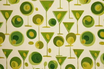 Repeat pattern of martini glasses and olives