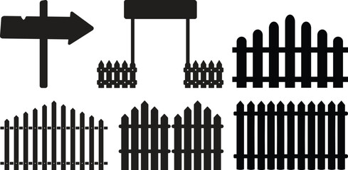 Wooden Fence Icon set. Classic Garden Fencing Symbol. Simple Wooden Fence cassic picket fence that embodies simplicity and security its clean lines and rustic charm.collection of Garden fence wooden.