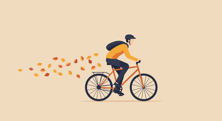 Stylish cyclist riding through autumn leaves, a modern lifestyle and seasonal transportation scene, vector