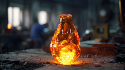 Molten glass art glowing orange hot glassblowing studio artisan craft handmade glass vase design handmade
