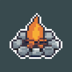campfire with stone in pixel art style