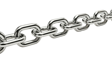 Fototapeta premium Meticulously crafted, interlocking polished chrome data links, extreme close-up on a transparent studio background with creamy bokeh, concept of advanced digital infrastructure