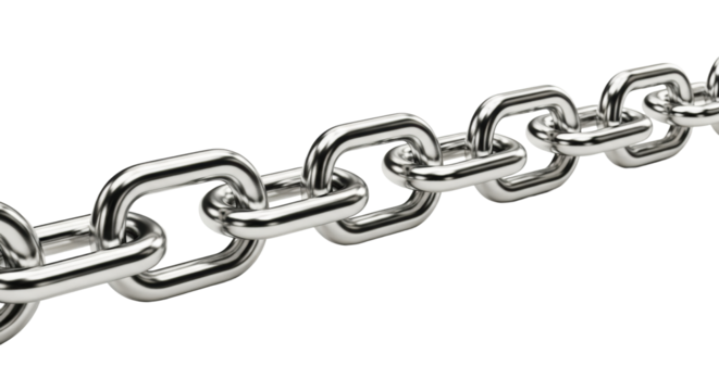 Meticulously crafted, interlocking polished chrome data links, extreme close-up on a transparent studio background with creamy bokeh, concept of advanced digital infrastructure