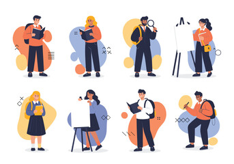 Students learning and preparing for examinations with books and stationery