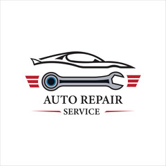 
Auto Repair Service Logo –  Wrenches & Car Silhouette Design
