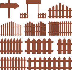 Wooden Fence Icon set. Classic Garden Fencing Symbol. Simple Wooden Fence cassic picket fence that embodies simplicity and security its clean lines and rustic charm.collection of Garden fence wooden.