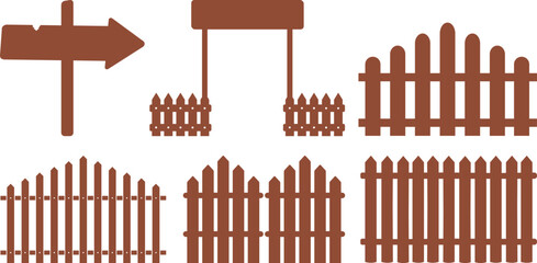 Wooden Fence Icon set. Classic Garden Fencing Symbol. Simple Wooden Fence cassic picket fence that embodies simplicity and security its clean lines and rustic charm.collection of Garden fence wooden.