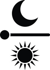 Iconic Depiction of Brightness Adjustment with Sun and Moon Symbols Representing Intensity Levels, Illustrating Digital Interface Elements for Display Settings Control Panels