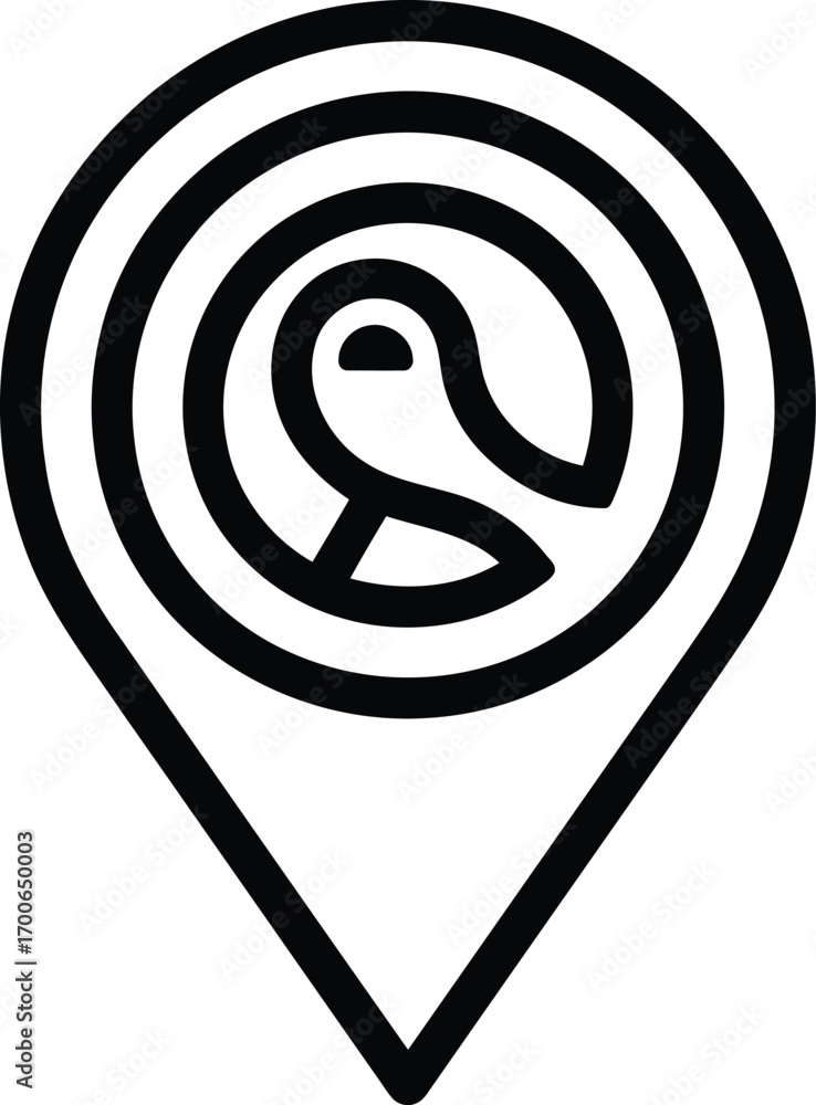 Poster minimalist icon depicting a stylized human head encapsulated within concentric circles, all containe