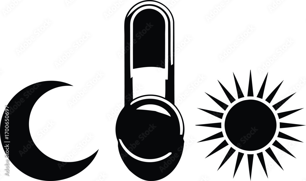 Poster weather icons depicting day night and temperature indicating varying conditions and climate changes 