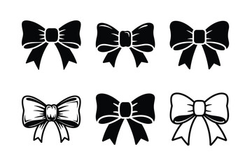 Christmas bow vector icon set black color and white background
