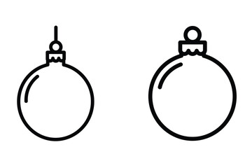 Christmas ornament ball line art vector icon set, black color and white background