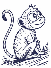 Obraz premium Monkey Sitting Stylized Engraving Sketch Vector Illustration 