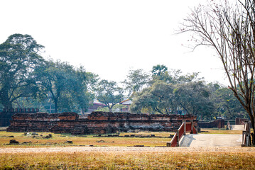 Fototapeta premium The ancient palace or the Royal Palace in Ayutthaya, at present, only the foundation remains. It is assumed that King U Thong built it when he was residing at Wiang Lek in 1347 B.E.
