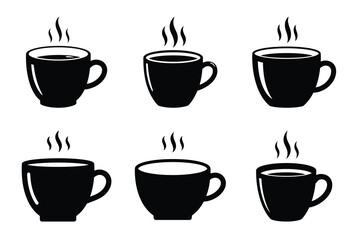Hot chocolate cup vector icon set black color and white background