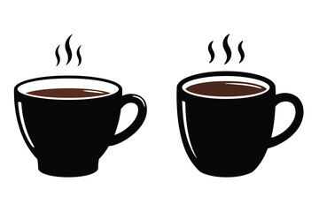 Obraz premium Hot chocolate cup vector icon set black color and white background 2