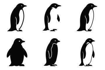 Obraz premium Penguin vector icon set, black color and white background