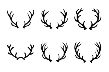 Reindeer antlers vector icon set, black color and white background