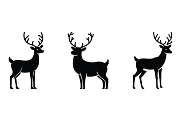 Reindeer vector icon set, black color and white background