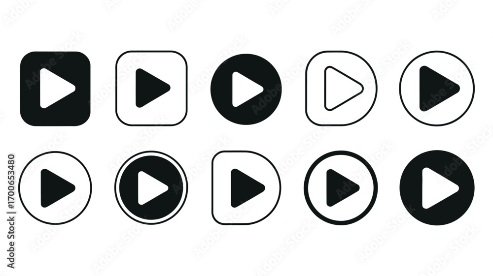 Poster vector art of collection of play button icons for media playback, video streaming, and interactive u