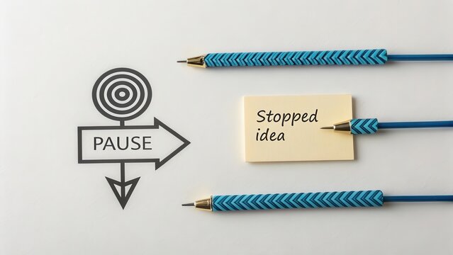 Creative Pause Concept with Pen and Note on Light Background