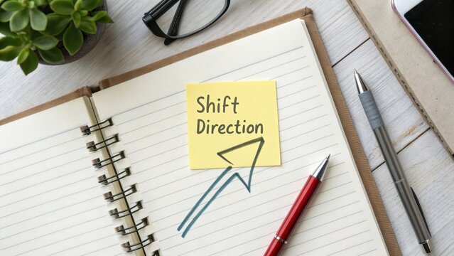 Creative Workspace with Sticky Note and Directional Arrow Concept