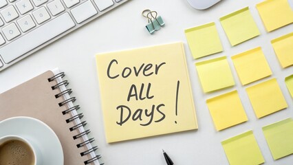 Creative Workspace with Sticky Notes and Coffee for Productivity Boost