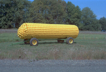 Giant replica of an ear of corn on a trailer