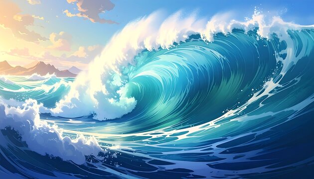 Vast ocean wave at sunset (2)
