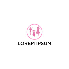 Fototapeta premium Abstract pink logo depicting a family of three figures inside a circle, representing unity and togetherness.