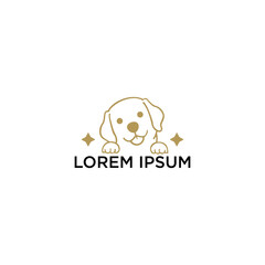 Adorable golden retriever puppy peeking playfully, logo design with stars.