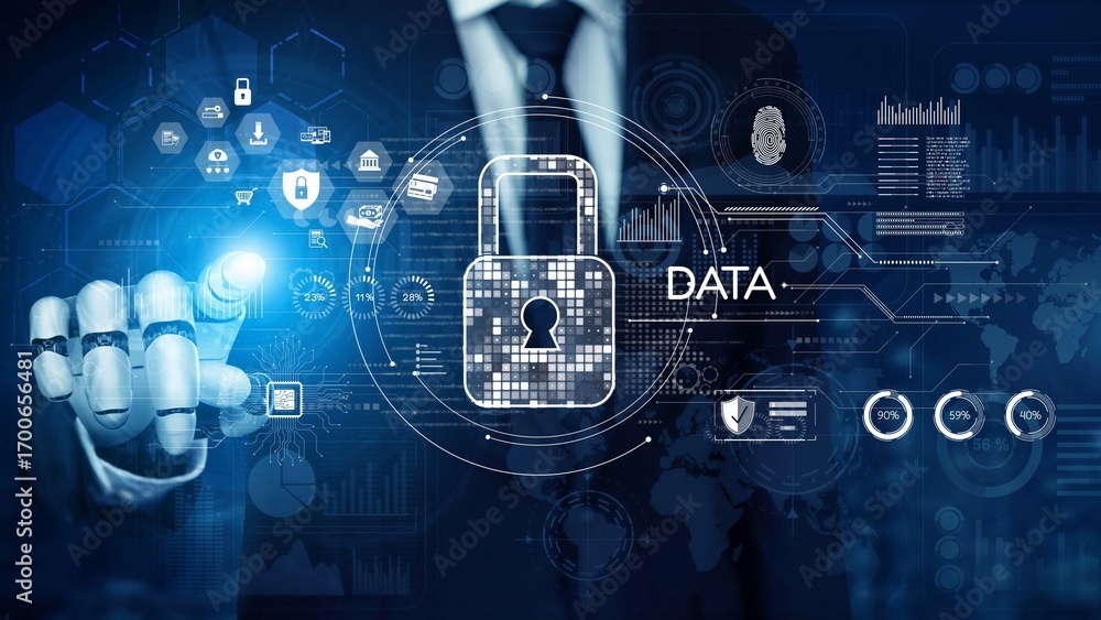 Poster cyber security protection and cyber security strategies against cyber threats, system hacks, digital