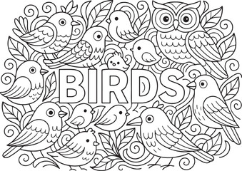Obraz premium hand drawn vector doodle illustration of Bird Family coloring page for kids line art