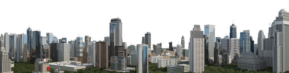 Title: 3D render panoramic view of a city on a transparent background

