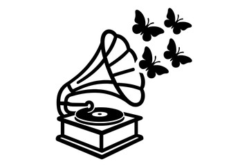 Vector Illustration of Phonograph with Butterflies