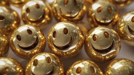 a bunch of gold bells with a smiley face