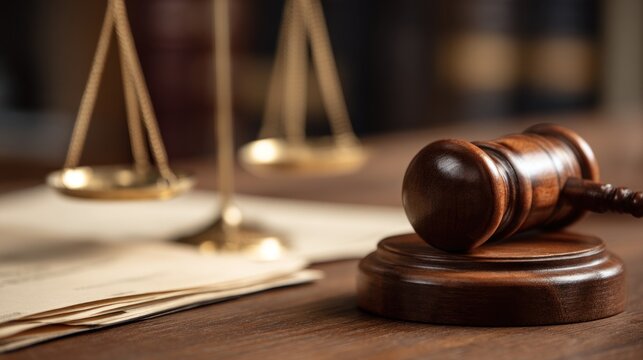 Wooden gavel and scales of justice