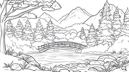 Line drawing mountain landscape